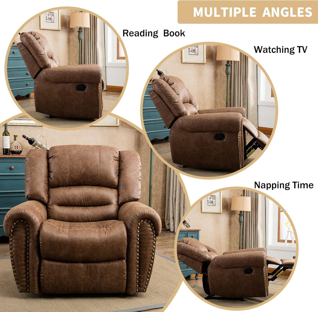 Leather Recliner Chair, Classic and Traditional Manual Recliner Chair with Comfortable Arms and Back Single Sofa