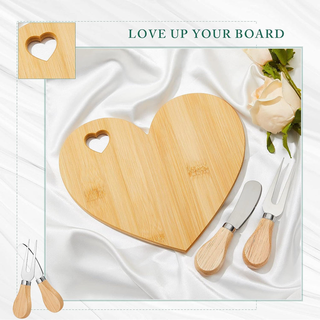 12 Set Bridal Baby Shower Favor Heart Cheese Board with Knife, Wood Mini Charcuterie Board Thank You Gift Box for