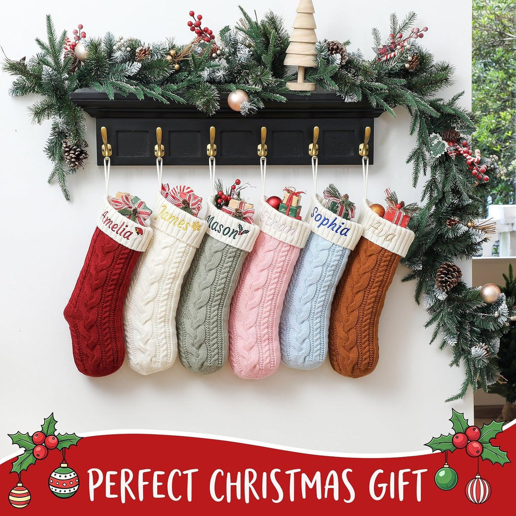 Stockings with Embroidered Name 18" Large Customized Stockings for Fireplace Hanging Decoration,Knitted Xmas - Set of 3