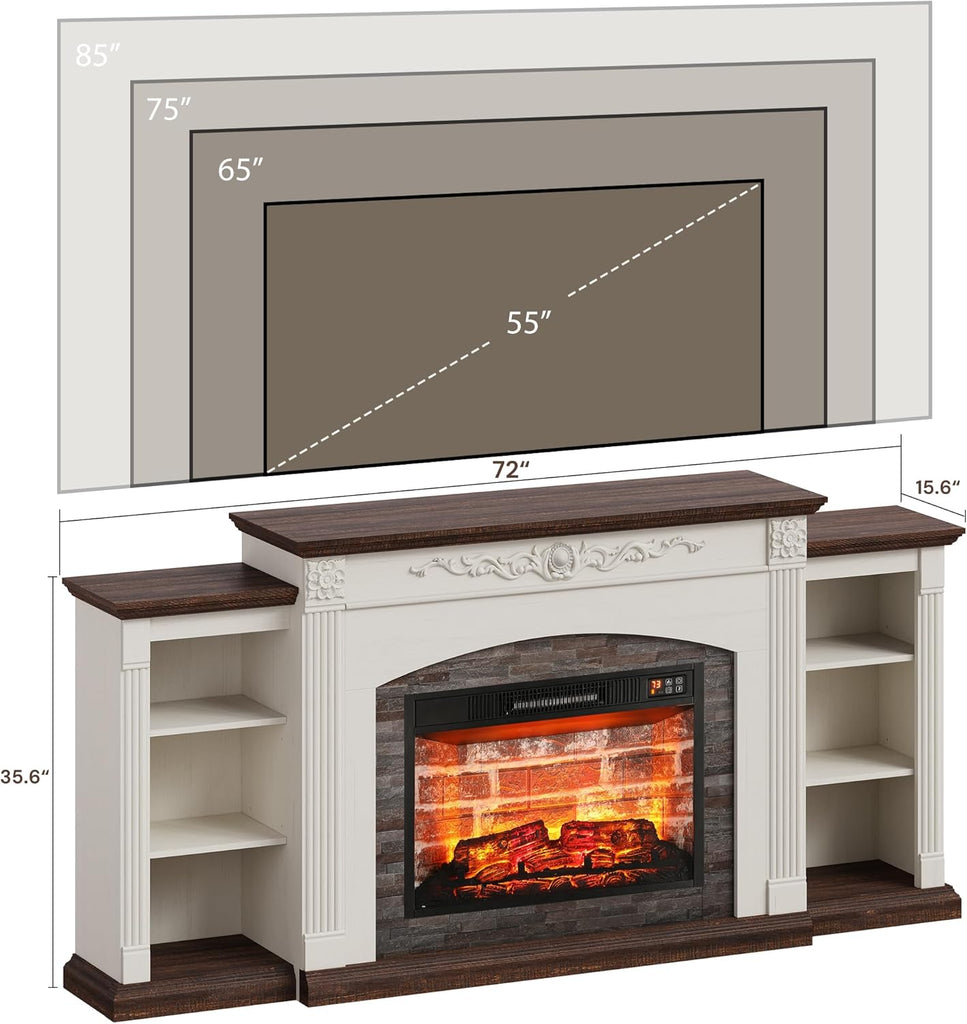 72" Electric Fireplace with Mantel, Fireplace TV Stand for TVs Up to 80", Modern Entertainment Center with Realistic