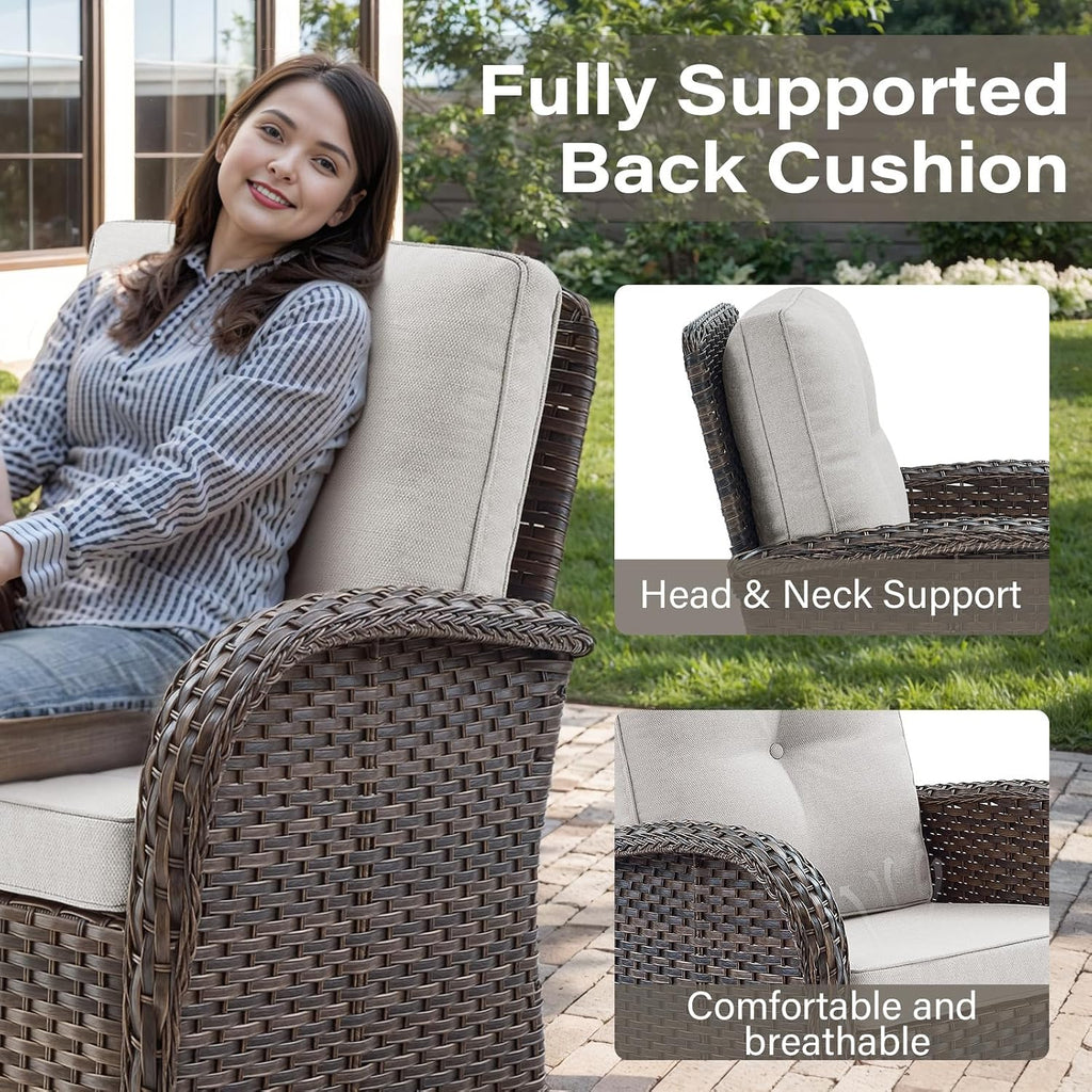 Patio Wicker Chairs Swivel Rocker - Outdoor Swivel Rocking Chairs Set of 2 with Rattan Side Table, Patio Swivel