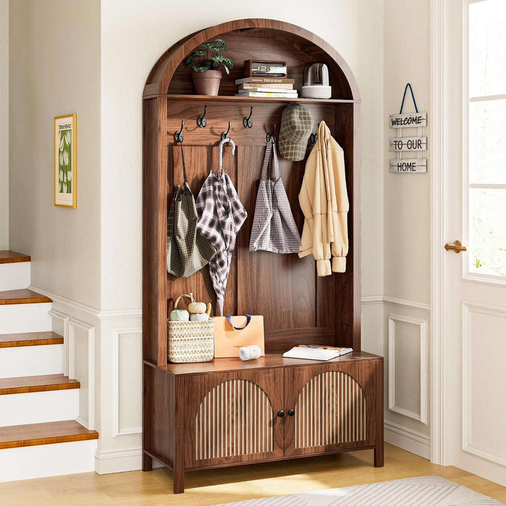 Hall Tree with Bench and Shoe Storage, Entryway Storage Bench with Coat Rack, 78.74" Coat Rack with 7 Hooks and