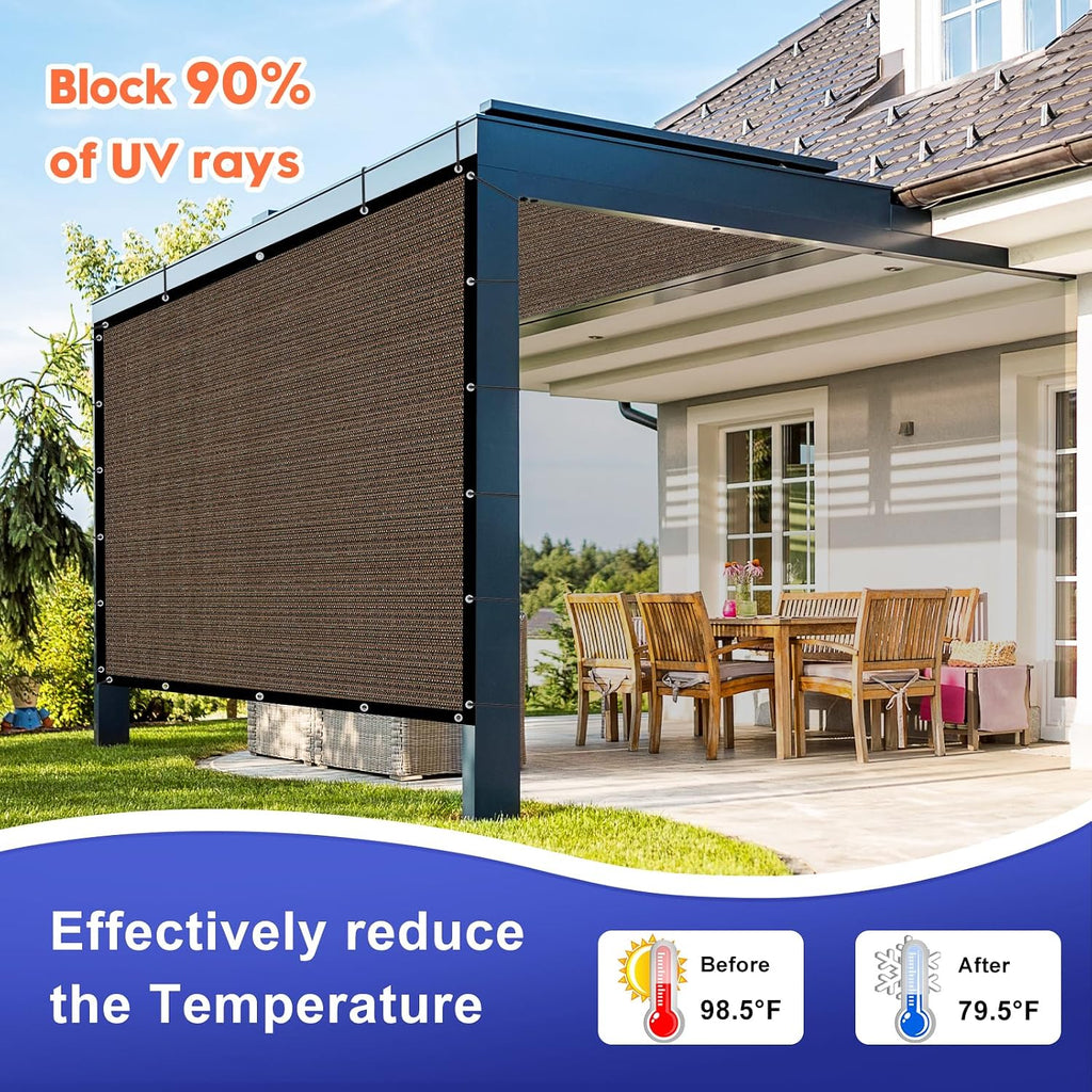 8' X 20' 90% Sun Shade Cloth Outdoor Patio Mocha Pergola Shades Cover Privacy Screen UV Block Porch Screens Canopy