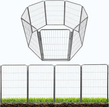 Decorative Outdoor Garden Fence - 40in, 8 Panels - Grey Heavy Duty Metal Fencing w/Anti-Rust Coating & Extra Wide