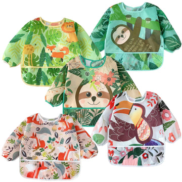 5 Pack Baby Long Sleeve Bibs| Waterproof Full Sleeve Bib for Baby Infant Toddler 6-36 Months (Green)