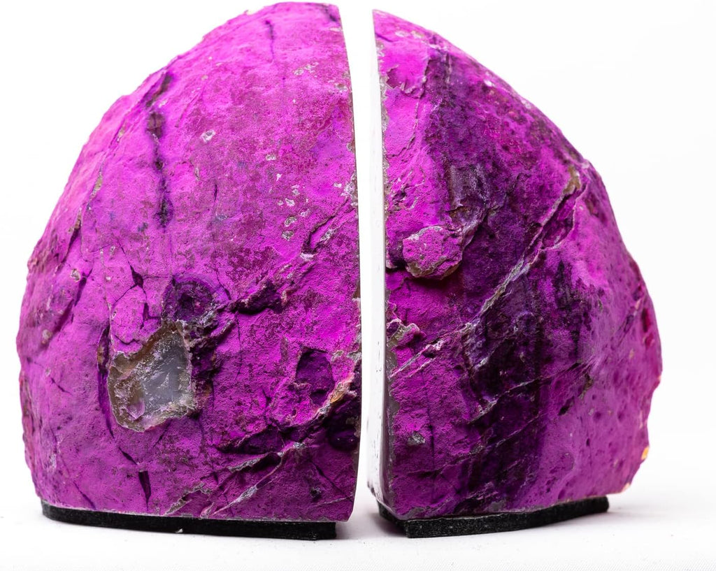Pink Agate Geode Bookend with Felt Bottom Plus Includes Bonus Minerals (4 to 5 lb)