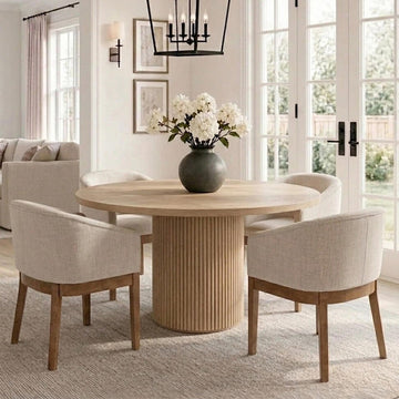 Barrel Set of 4, Mid Century Modern Upholstered with Arms, Linen Kitchen & Dining Room Chairs, Solid Wood Frame