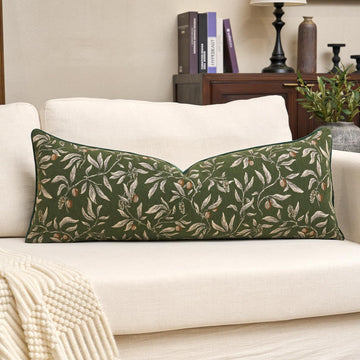 Green Floral Throw Pillow Cover 14 x 36 Inch Rectange Luxury Decorative Lumbar Pillow Cover for Couch Living Room