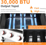 3-Burner Propane Gas Grill, 30,000 BTU BBQ Grill with Cast Iron Cooking Grates and Double-Layer Stainless Steel Lid