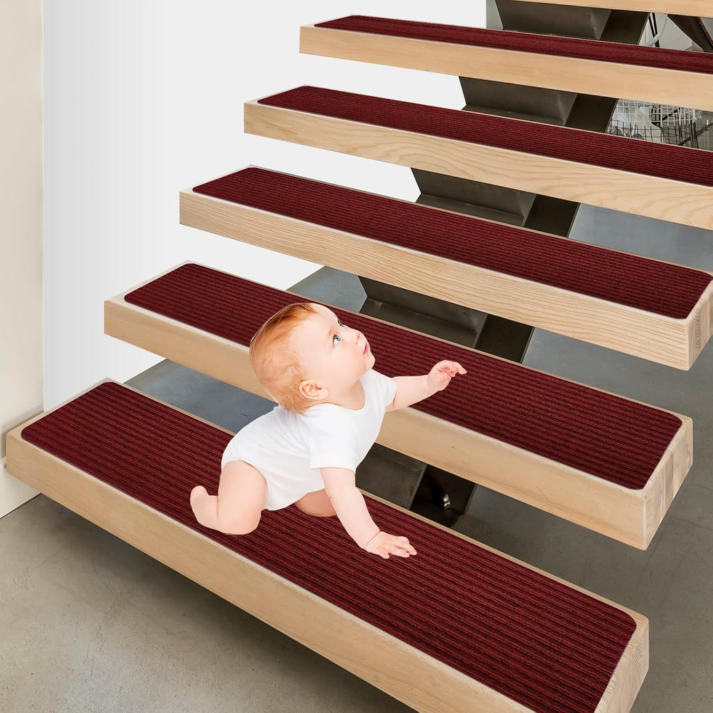 Stair Treads for Wooden Steps - Non Slip Stairs Carpet Tape Peel and Stick with Double Adhesive Tape Set of 15