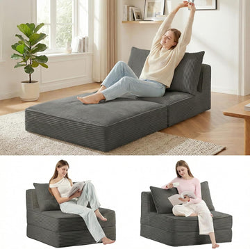 Oversized Folding Sofa Bed,Convertible Sleeper Chair Couch Bed with Pillow,Corduroy Floor Foldable Futon Bed,Comfy