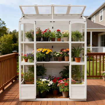 78 Inch Wooden Greenhouse with Walk-in Design, White | White fir wood, outdoor garden, walk-in design, polycarbonate