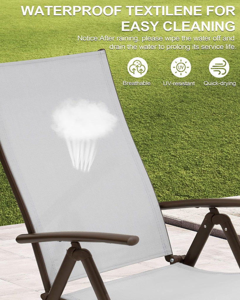 Lounge Chair Outdoor, Folding Pool Chaise Chairs Set of 2 (Light Gray) | Rust-Resistant Aluminum Frame, 8-Position