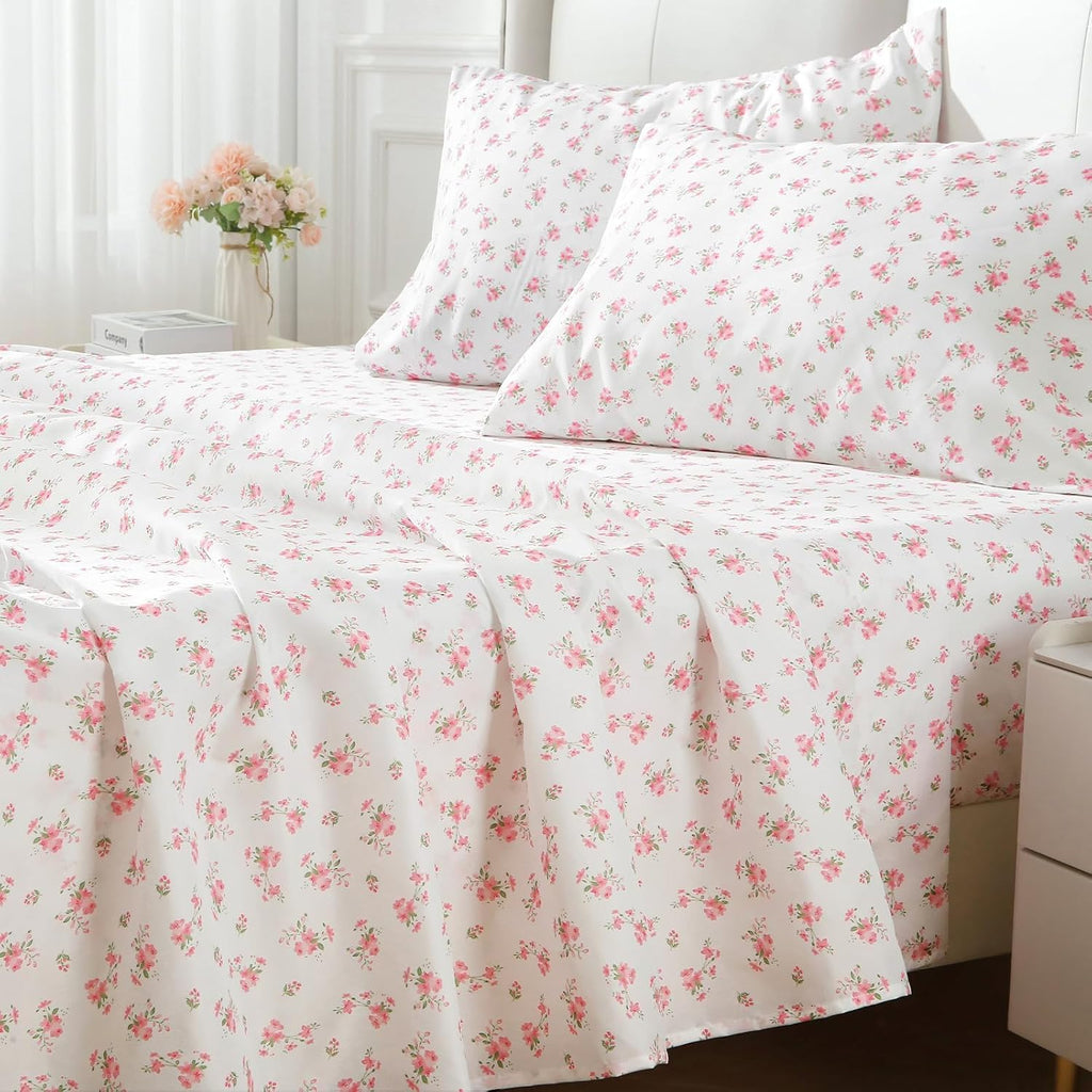 4 Piece Sheet Set, Soft Breathable Bed Sheet Set for Bedroom with Deep Pocket Up to 16", Wrinkle-Free & Cooling