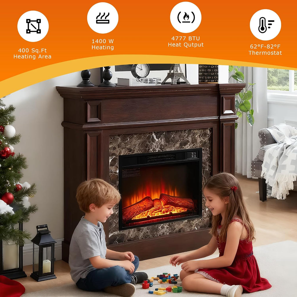 46" Electric Fireplace with Mantel, Freestanding TV Stand with 23" Fireplace Insert, 1400W Electric Fireplace Heater