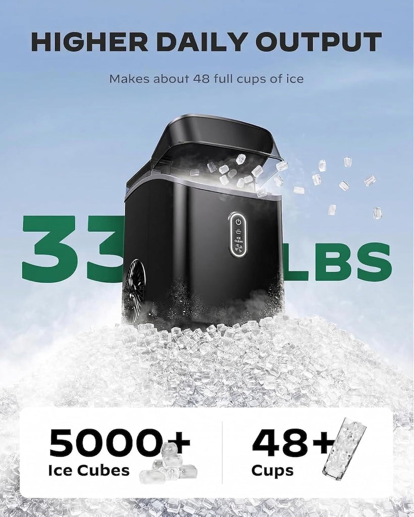 Nugget Ice Maker Countertop, Pebble Ice Maker with Soft Chewable Ice, One-Click Operation Ice Machine