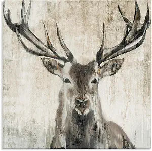 Rustic Deer Elk Wildlife, 24 x 24 Inch Canvas Wall Art