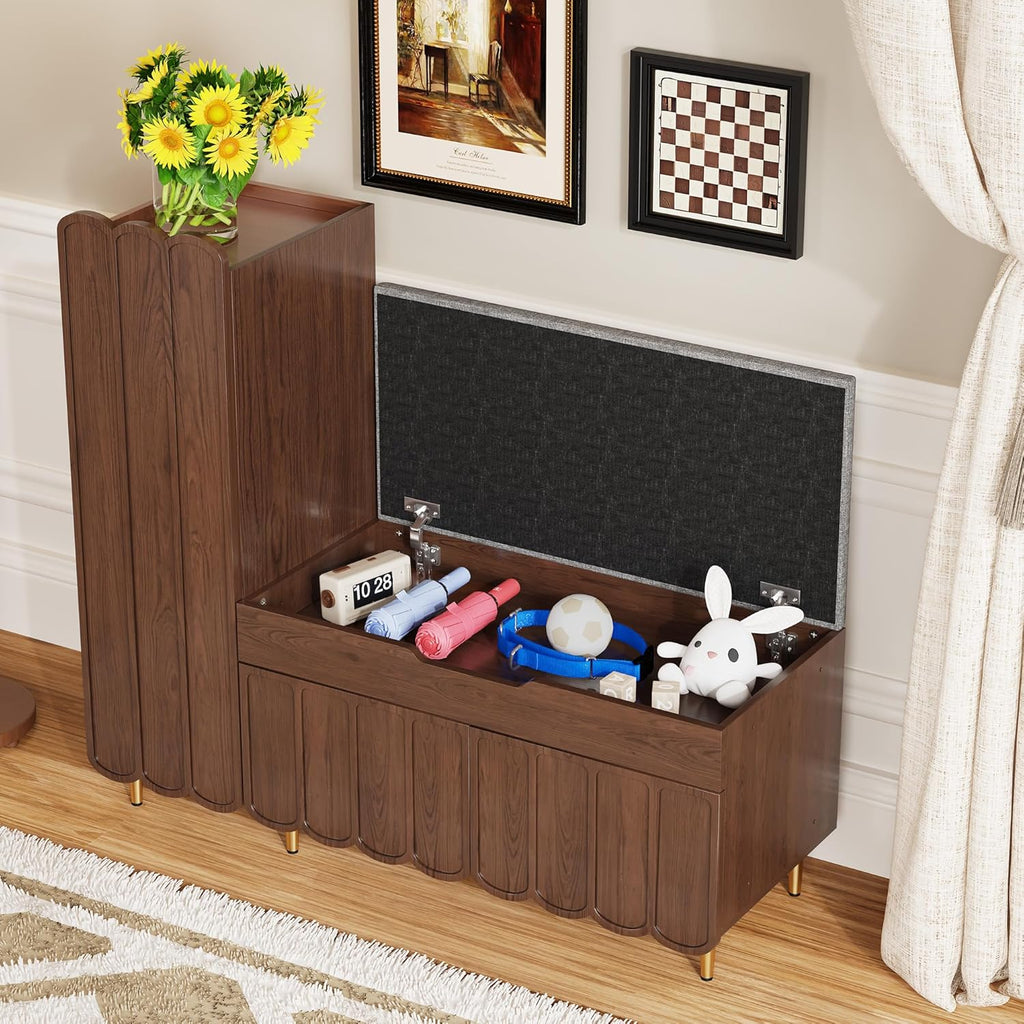 Shoe Organizer Cabinet,Entryway Bench with Adjustable Shelves and Cushioned Seat,Unique L-Shaped Bench Cabinet