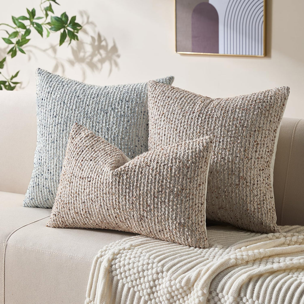 Decorative Lumbar Pillow Cover 12x20 Beige Striped Soft Wool Lumbar Throw Pillow Neutral Textured Boho Cushion Covers