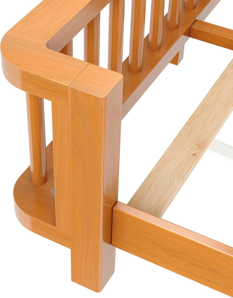 Full Bed Frames for Kids, Solid Wood Montessori Toddler Floor Bed Frame | Smooth Curved Corners & Full Length Safety