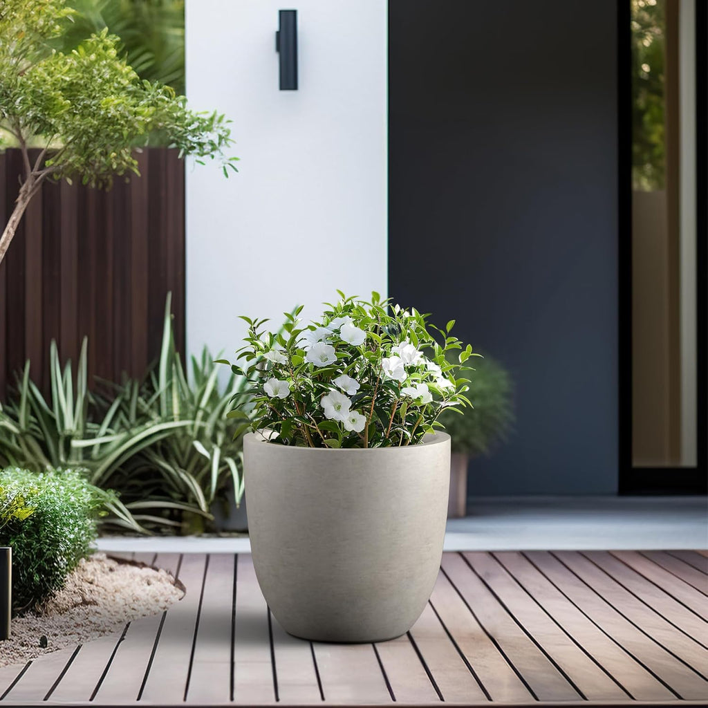 18 Inch Dia Round Concrete Planter, Indoor Outdoor Large Plant Pot with Drainage Hole and Rubber Plug Patio Garden
