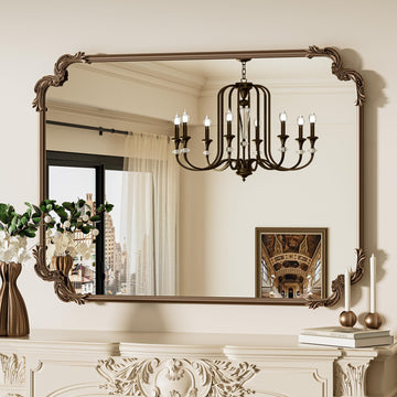 Baroque Gold Antique Brass Scalloped Wall Mirror 40 x 30 Vintage Rectangle Framed Baroque French Rectangular Mirror