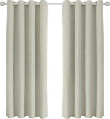 Light Beige Curtains Blackout Curtains 2 Panels Set, Faux Linen 100% Black Out Drapes, Thermal Insulated