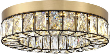 Crystal LED Flush Mount Ceiling Light Fixtures Modern Black and Gold LED Chandelier Lighting for Kitchen Closet
