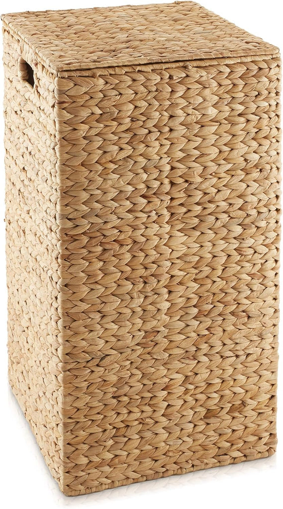 Laundry Hamper with Lid and Removable Liner Bag - Natural, Woven Water Hyacinth Square Laundry Basket Sorter for