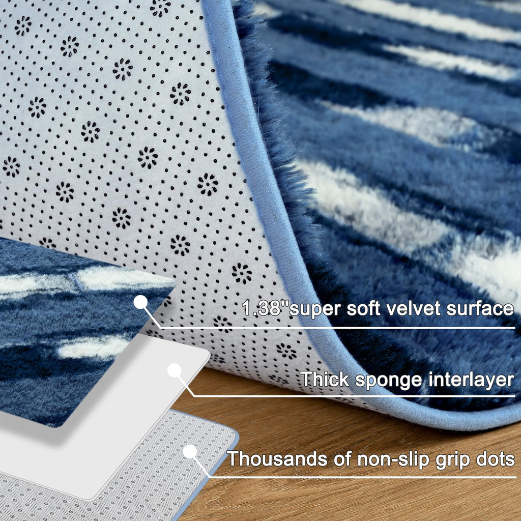 Fluffy Blue Area Rug Striped