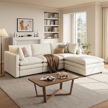 97" Cloud Couches , 29.1" Deep Seat Modular Sectional Sofa, L Shaped Cloud Sofa with One Movable Ottoman