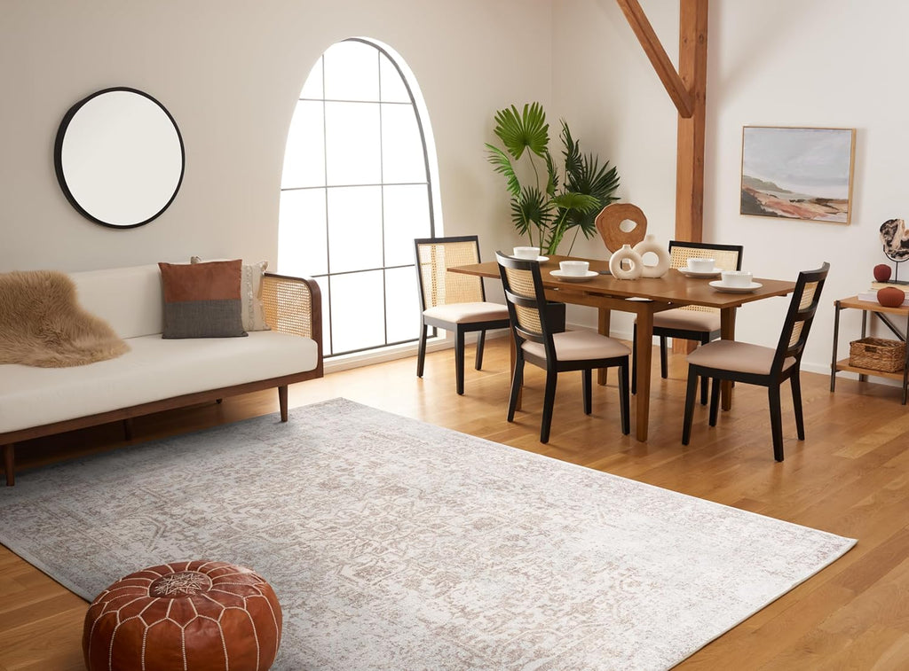 Area Rug 10x14 - Evoke - Large - Ivory & Taupe, Distressed Design, Non-Shedding & Easy to Clean
