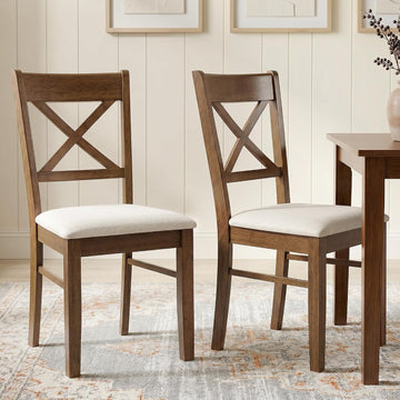 Dining Chairs Set of 2, Upholstered Kitchen Chairs with Rubberwood Frame, Padded Seat and Cross Back for Living Room