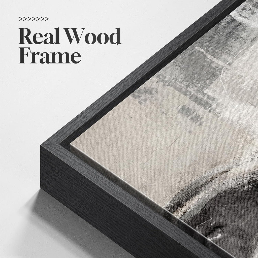 Framed Neutral Abstract Wall Art, 3 Piece Modern Minimalist Canvas Prints Paintings Artwork for Walls, Black Beige