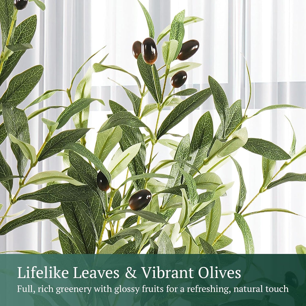 Large Olive Trees Artificial Indoor, Upgraded 7FT Faux Olive Tree with Natural Wood Trunk and Lifelike Fruits, White