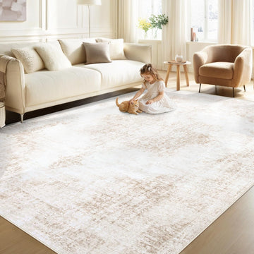 Area Rug 6x9 Vintage Rug: Washable Living Room Rugs Retro Medallion Distressed Large Rugs Soft Low Pile Non-Slip