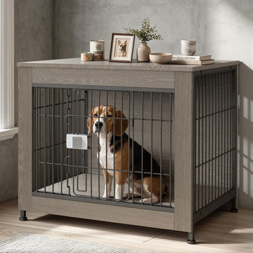 Wooden Dog Crate Furniture for Small to Medium Dogs, Greige