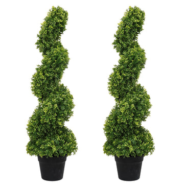 3ft Spiral Topiary Trees Artificial Outdoor Faux Boxwood Plants