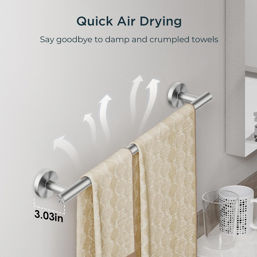 Bathroom Accessories, 5-Piece Bathroom Hardware Set - 24" Towel Bar | Brushed Nickel | Towel Hooks, Towel Racks