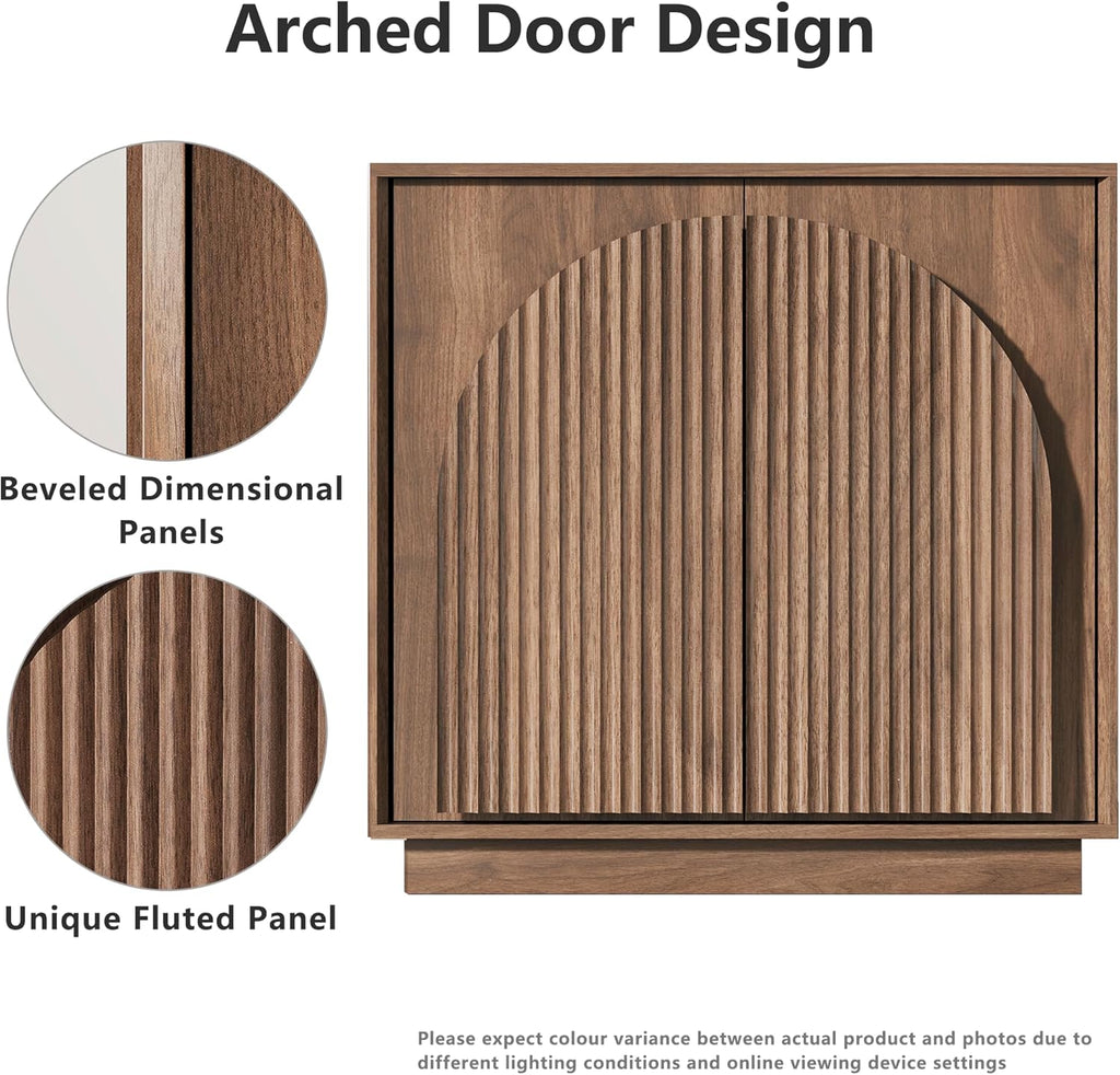 31.5" Small Buffet Cabinet with Storage, Arched Doors, Walnut, 1PCS | Modern Console Cabinet for Dining Living Room