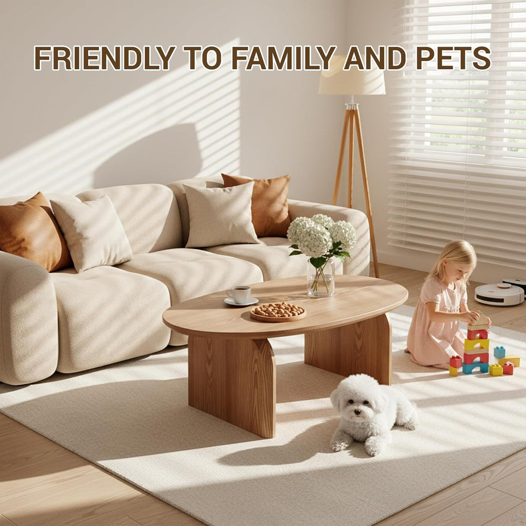 Modern Oval Coffee Table, Small Coffee Tables - Oak Wood Top with Solid Legs, Wooden Center Table Easy Assembly &Be...