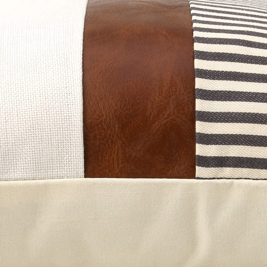 20x20 Pillow Covers Set of 2 Farmhouse Decor Stripe Patchwork Linen Throw Pillow Covers Modern Faux Leather Covers, Gray