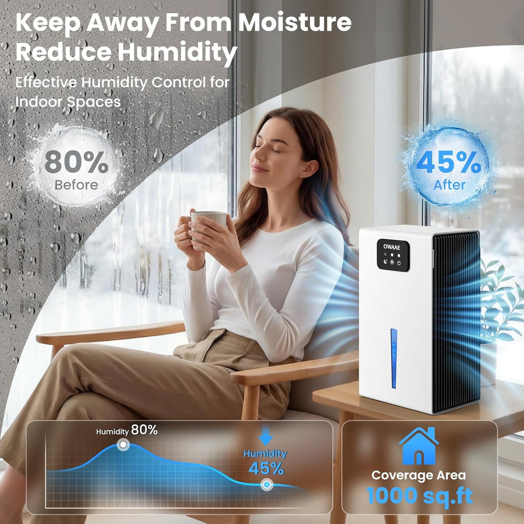 Dehumidifier, 1000 sq.ft Quiet Dehumidifiers for Home Bedroom Bathroom Basement with 95oz Water Tank, Sleep Mode