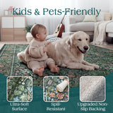 Dark Green Floral Entry Rug - 3x5 Soft Washable Bedroom Area Rug Non Slip Vintage Botanical Farmhous