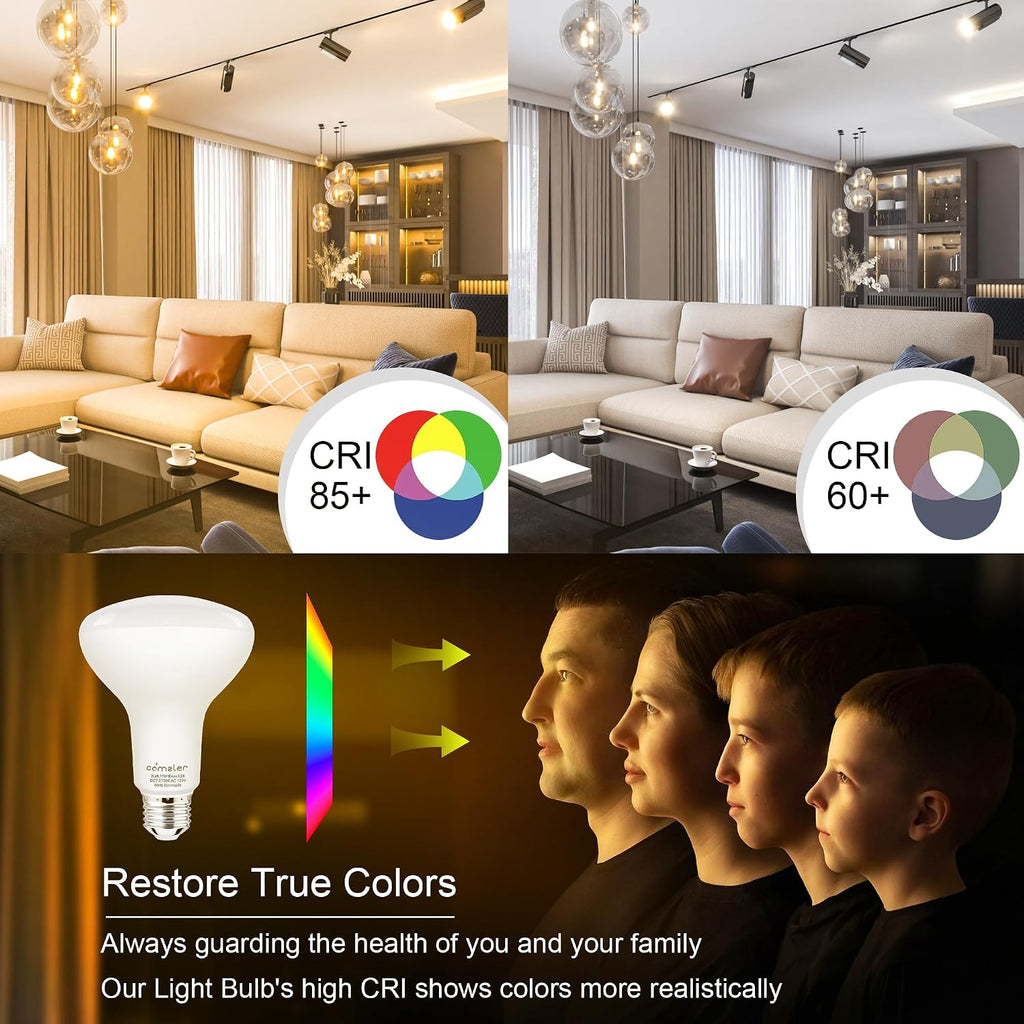 6 Pack BR30 Flood LED Light Bulbs, 2700K Warm White, 65W Equivalent, E26 Base Recessed Can Light Bulbs, Dimmable
