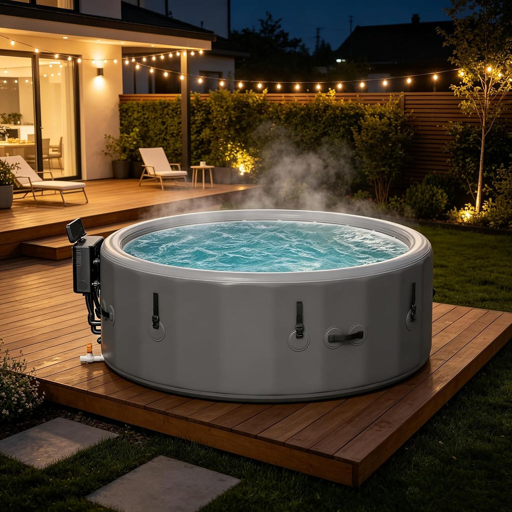 4 to 6 Person Inflatable Hot Tub, Portable Outdoor Spa with 150 AirJets, 6 LED Color Lights & Filter System, 85" x 28"