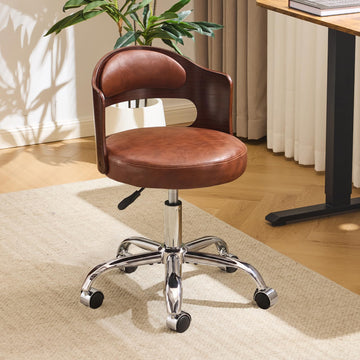 Armless Home Office Desk Chair, Adjustable Swivel Chair, Dual-Use with/no Wheels, Small Retro Designed Walnut Curved