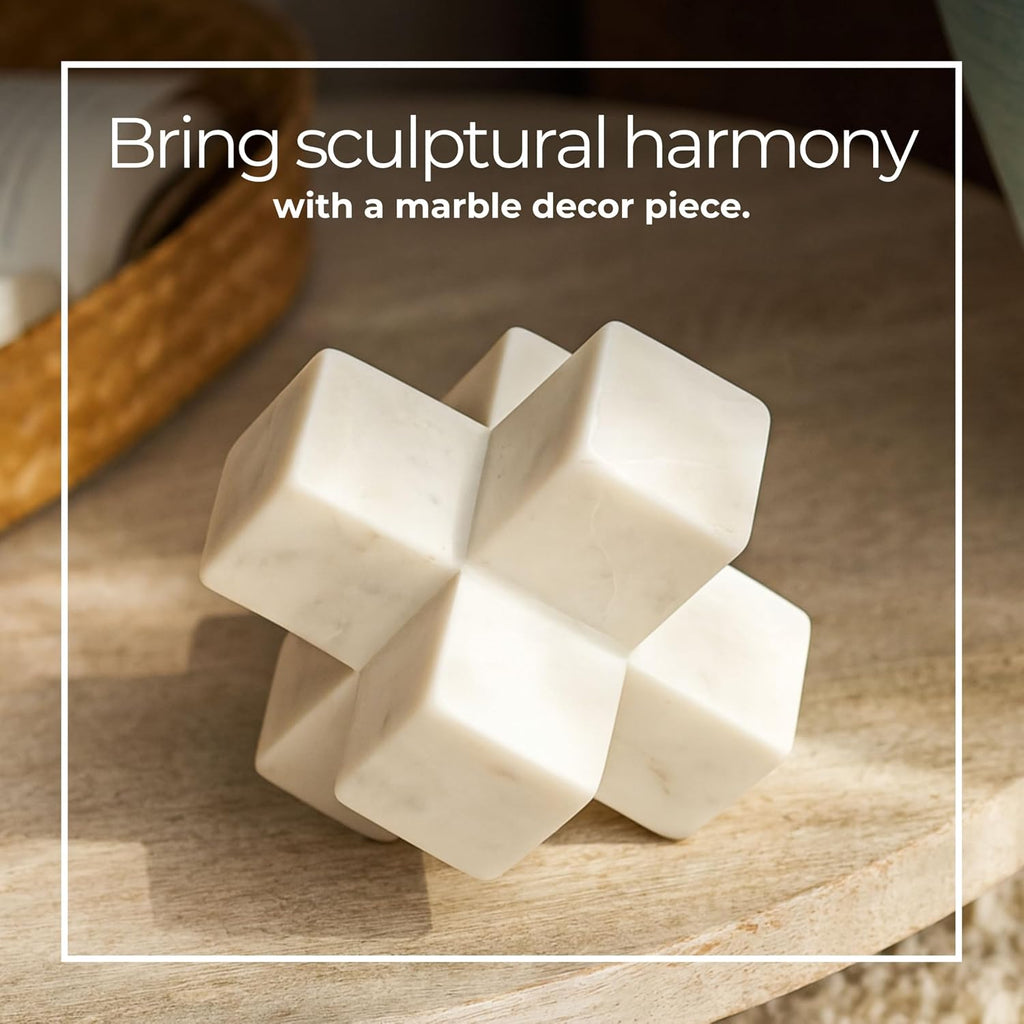 Geometric Cube Decorative Object - Marble Sculpture Modern Home Decor Ornament - Shelf Styling & Coffee Table Decor