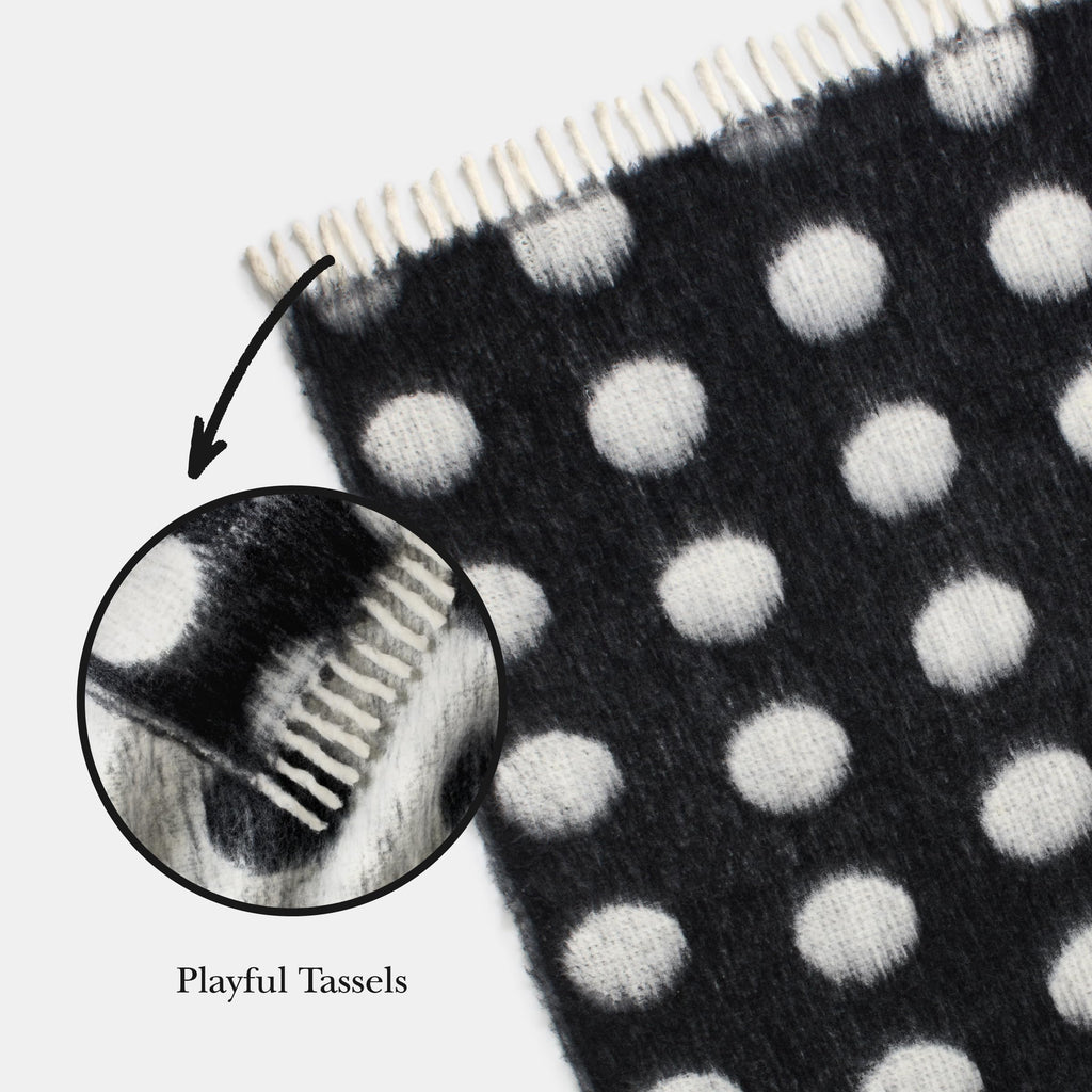 Dots Throw, 50" x 70", Mohair Blend Decorative Throw for Couch, Bed, Sofa, Brushed Dots Design with Fringe, Home