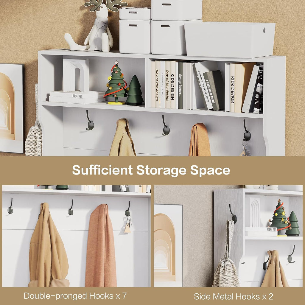 71" Hall Tree with Bench and Shoe Storage, Entryway Hall Tree with 2 Doors and 6 Adjustable Shelves, Cushioned